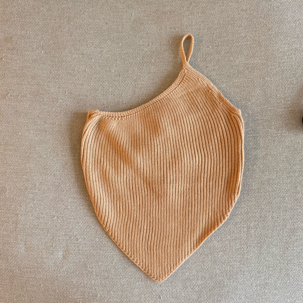 Beige Knitted One-Shoulder Crop Top